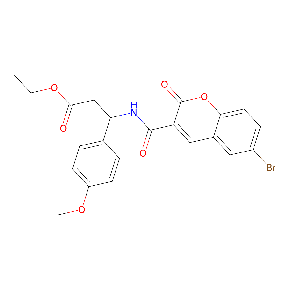 ethyl 3-{[(6-bromo-2-oxo-2H-chromen-3-yl)carbonyl]amino}-3-(4-methoxyphenyl)propanoate molecular structure, CAS 682346-05-0