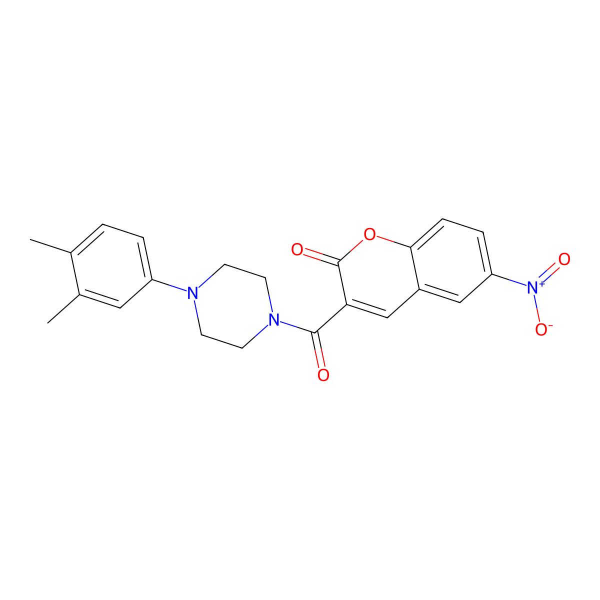 3-[4-(3,4-dimethylphenyl)piperazine-1-carbonyl]-6-nitro-2H-chromen-2-one molecular structure, CAS 682346-06-1