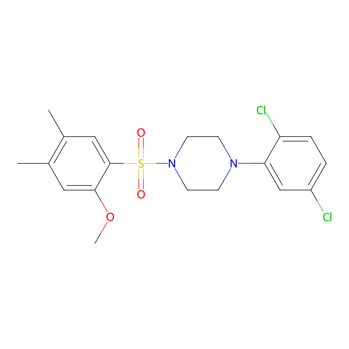 1-(2,5-Dichlorophenyl)-4-(2-methoxy-4,5-dimethylphenyl)sulfonylpiperazine molecular structure, CAS 682346-16-3