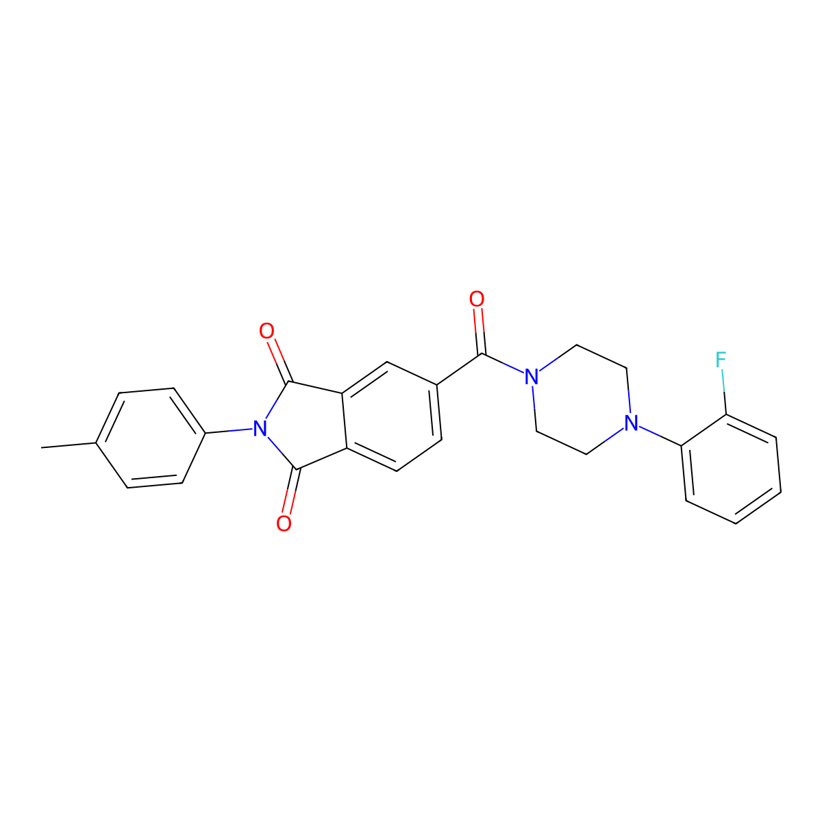 5-(4-(2-Fluorophenyl)piperazine-1-carbonyl)-2-(p-tolyl)isoindoline-1,3-dione molecular structure, CAS 682346-26-5
