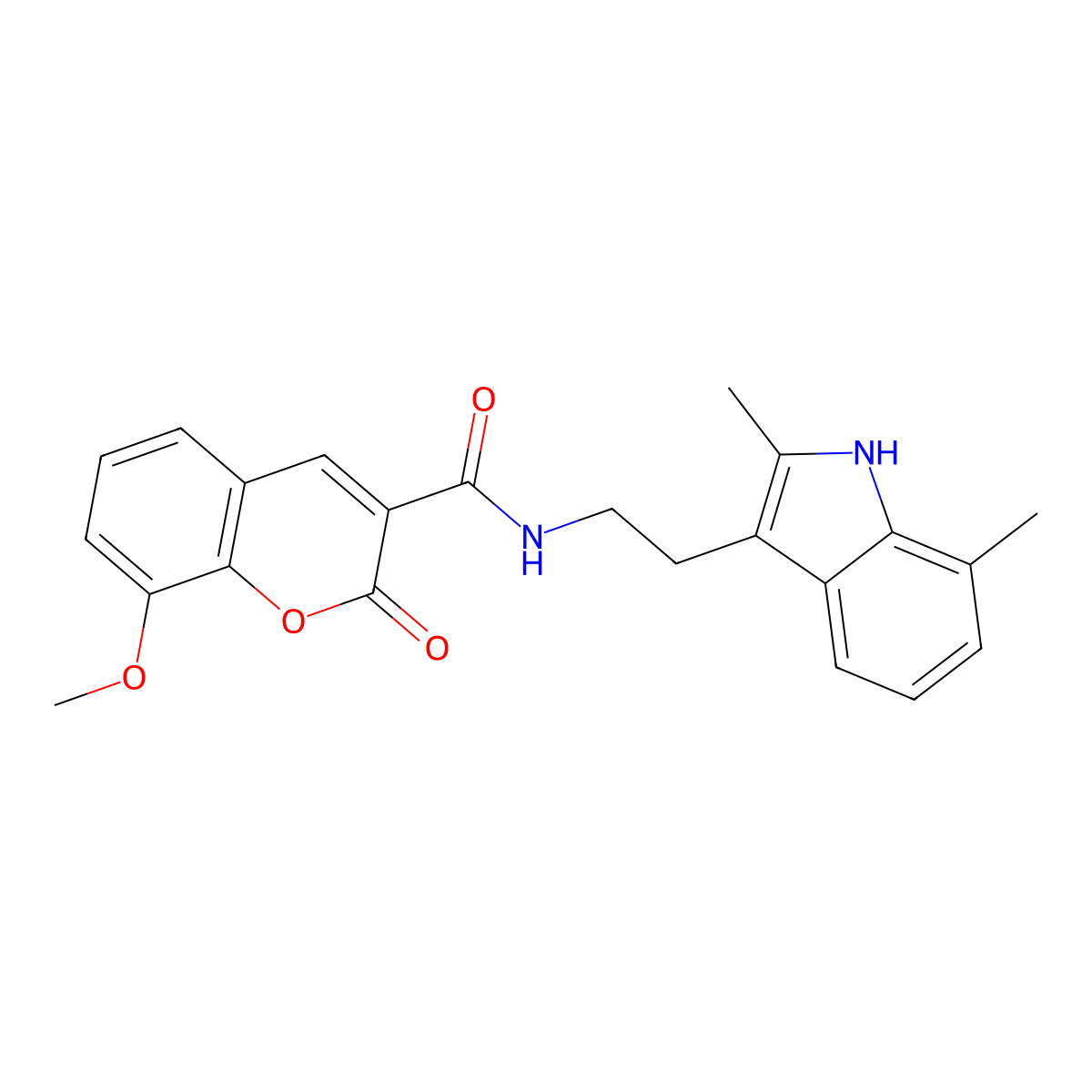 N-[2-(2,7-dimethyl-1H-indol-3-yl)ethyl]-8-methoxy-2-oxochromene-3-carboxamide molecular structure, CAS 682346-28-7