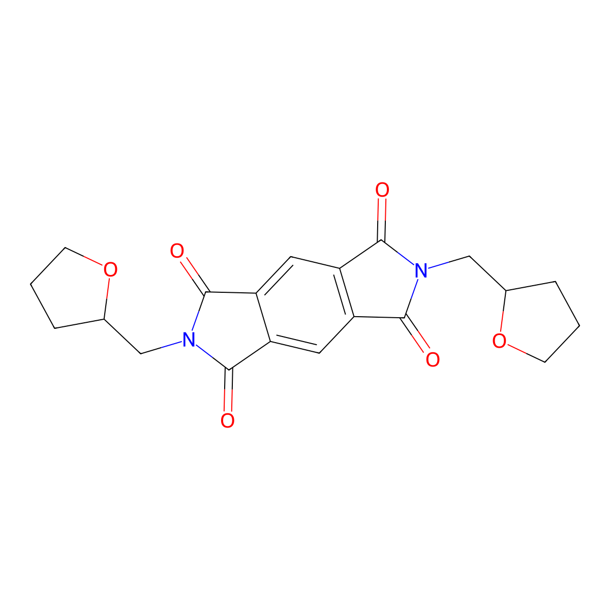 2,6-bis(tetrahydrofuran-2-ylmethyl)pyrrolo[3,4-f]isoindole-1,3,5,7(2H,6H)-tetrone molecular structure, CAS 682347-02-0