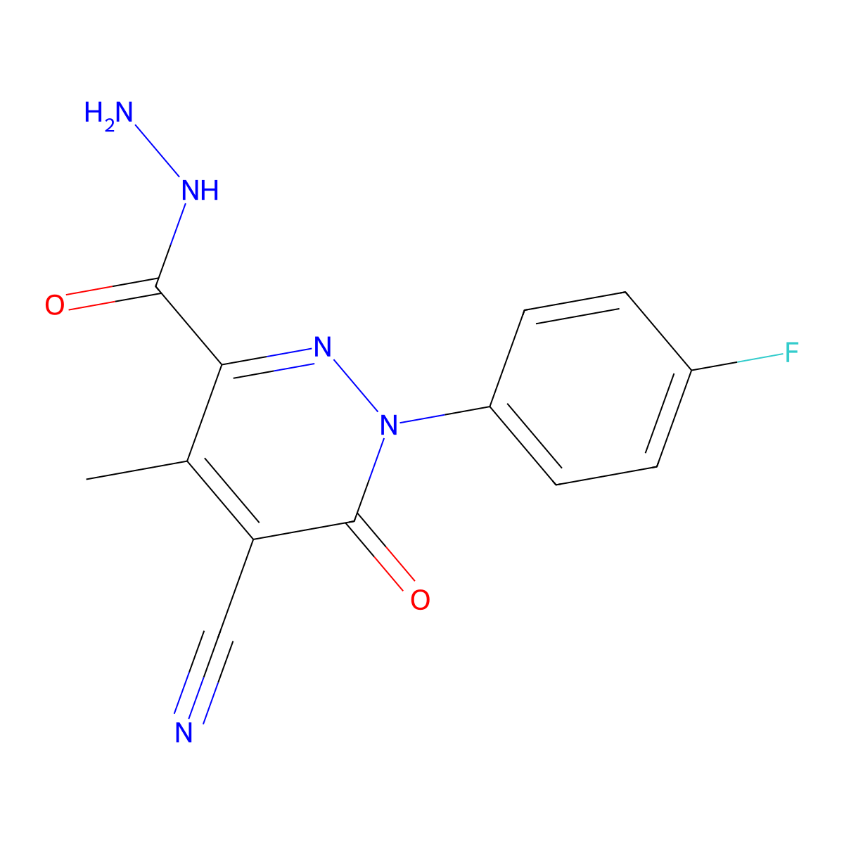 5-Cyano-1-(4-fluorophenyl)-4-methyl-6-oxo-1,6-dihydropyridazine-3-carbohydrazide molecular structure, CAS 682348-19-2