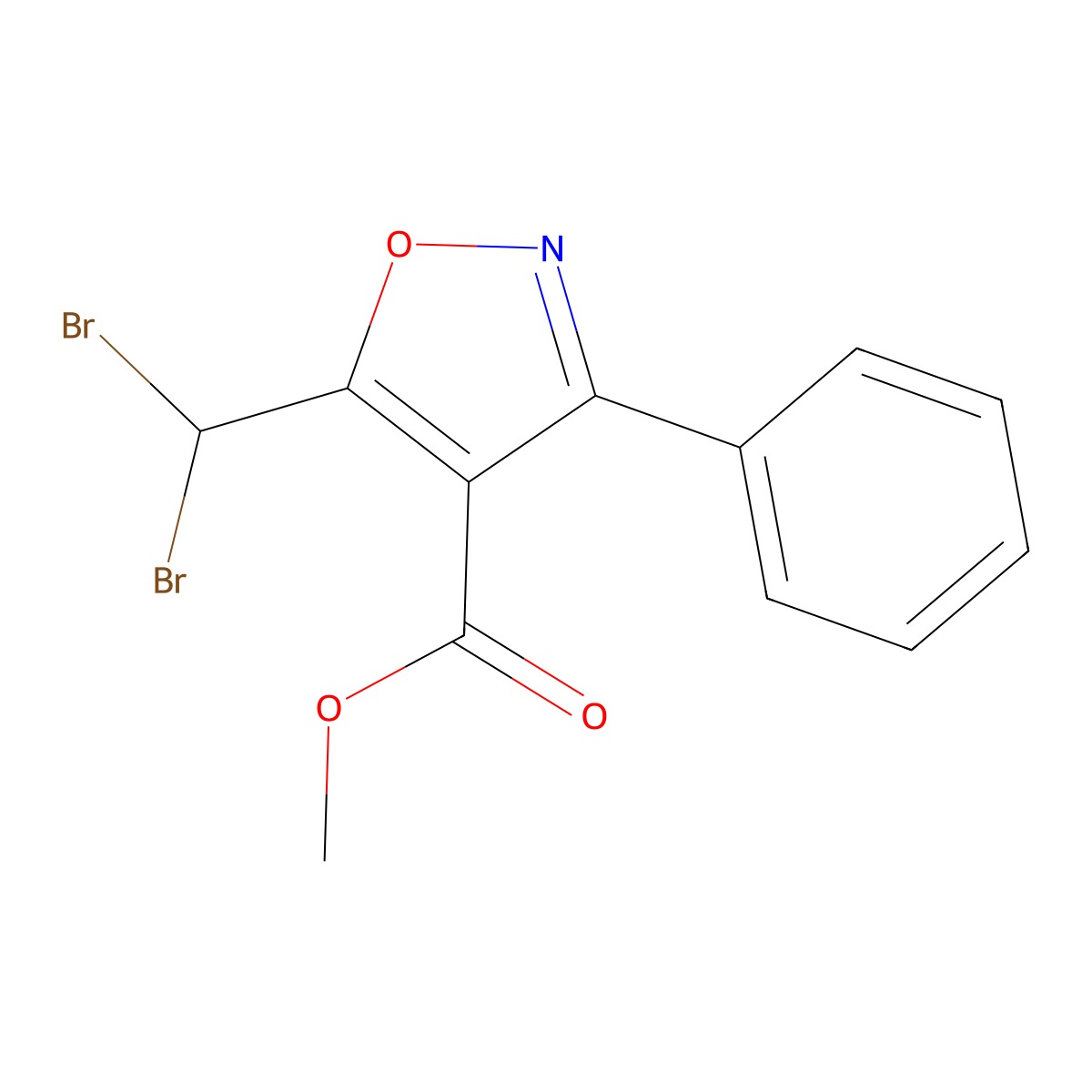 Methyl 5-(dibromomethyl)-3-phenylisoxazole-4-carboxylate molecular structure, CAS 682352-68-7