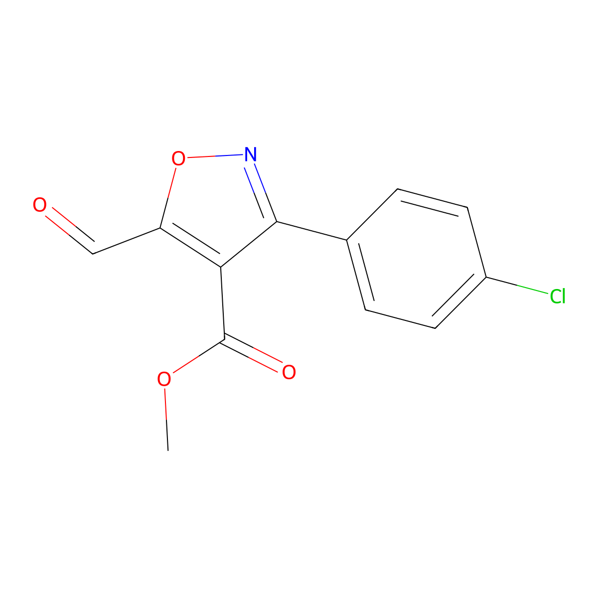 Methyl 3-(4-chlorophenyl)-5-formylisoxazole-4-carboxylate molecular structure, CAS 682352-76-7