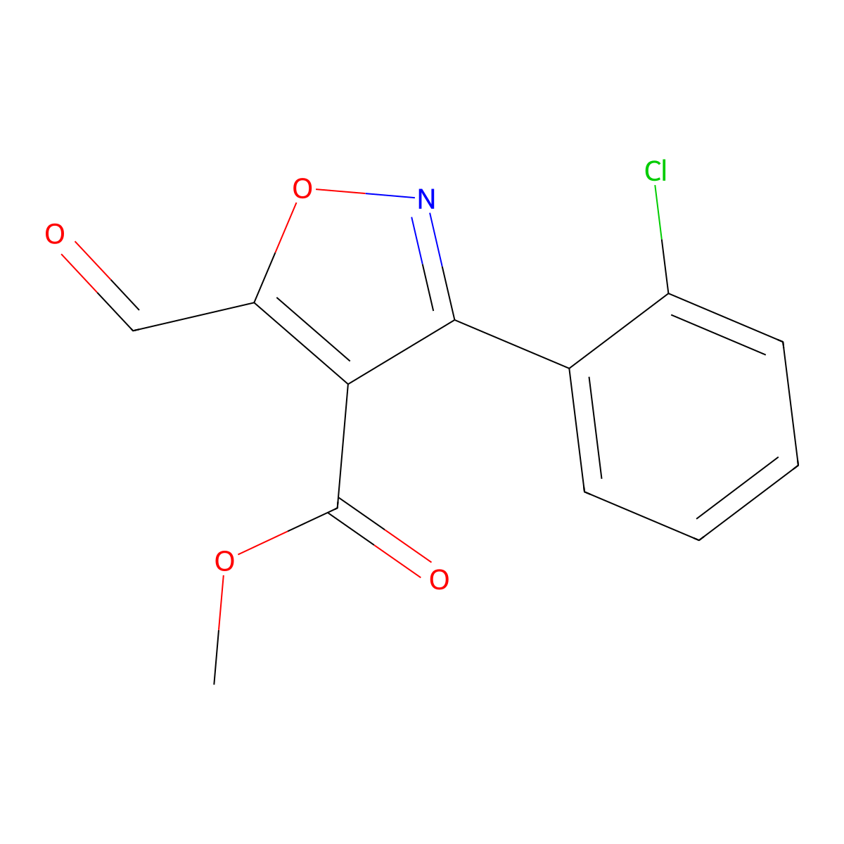 Methyl 3-(2-chlorophenyl)-5-formylisoxazole-4-carboxylate molecular structure, CAS 682352-78-9