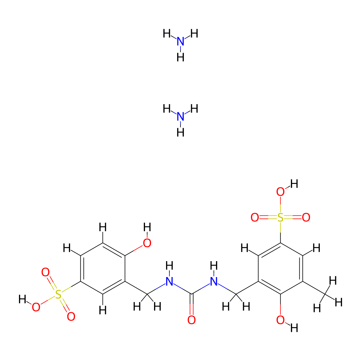 Benzenesulfonic acid, 4-hydroxy-3-[[[[[(2-hydroxy-5-sulfophenyl)methyl]amino]carbonyl]amino]methyl]-5-methyl-, ammonium salt (1:2) molecular structure, CAS 68239-03-2