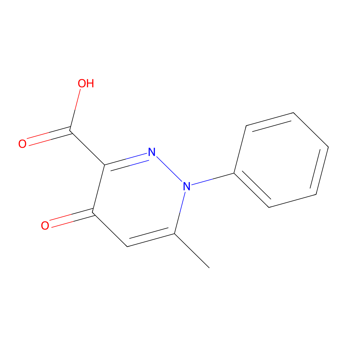 6-Methyl-4-oxo-1-phenyl-1,4-dihydropyridazine-3-carboxylic acid molecular structure, CAS 68254-08-0