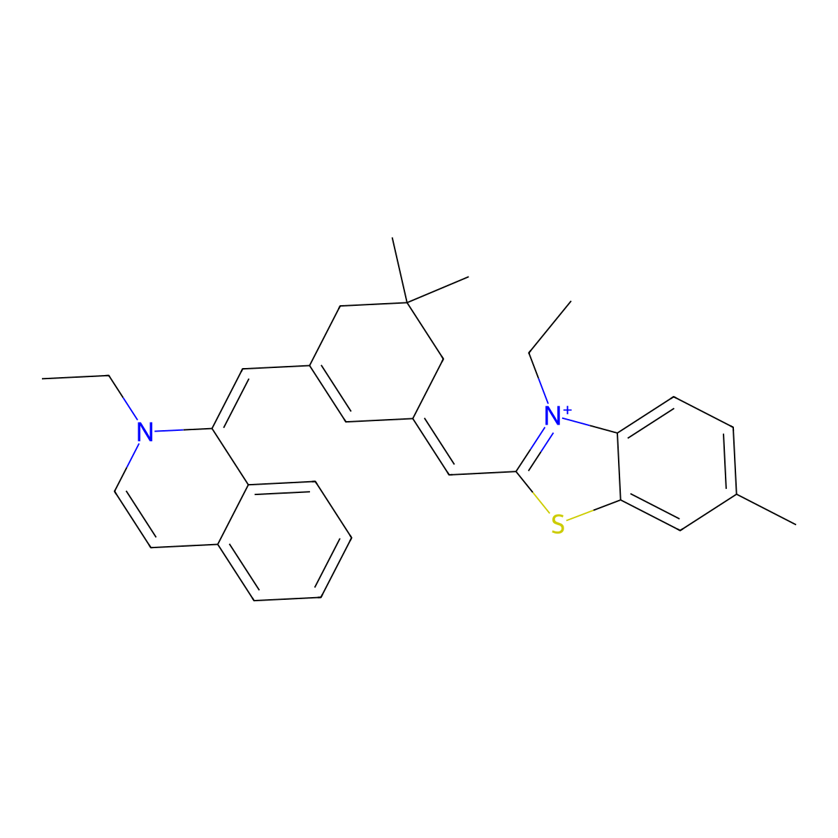 3-Ethyl-2-[[3-[(2-ethylisoquinolin-2-ium-1-yl)methylidene]-5,5-dimethylcyclohexen-1-yl]methylidene]-6-methyl-1,3-benzothiazole molecular structure, CAS 6826-37-5
