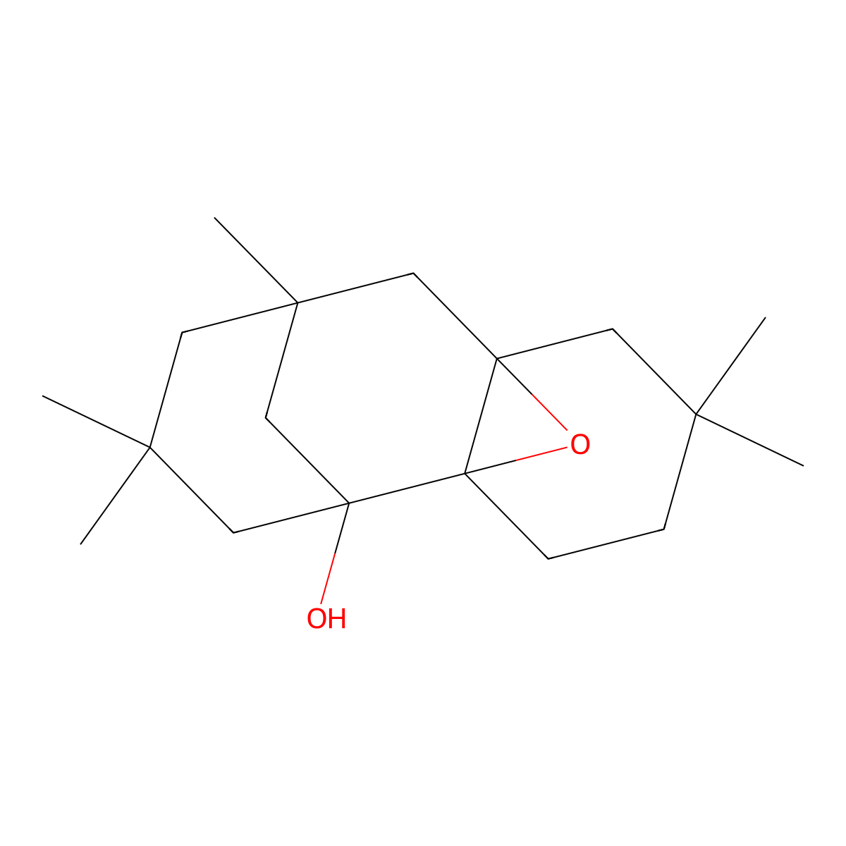 4,4,6,10,10-Pentamethyl-13-oxatetracyclo[6.4.1.1~2,6~.0~1,8~]tetradecan-2-ol molecular structure, CAS 68270-10-0