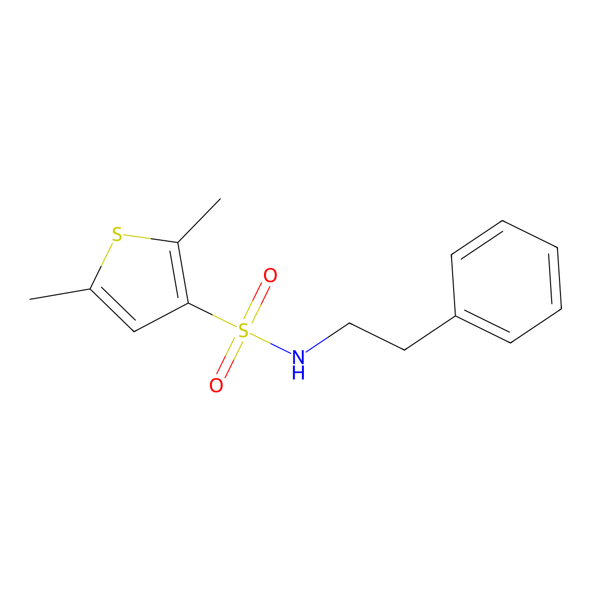2,5-dimethyl-N-(2-phenylethyl)thiophene-3-sulfonamide molecular structure, CAS 682758-89-0