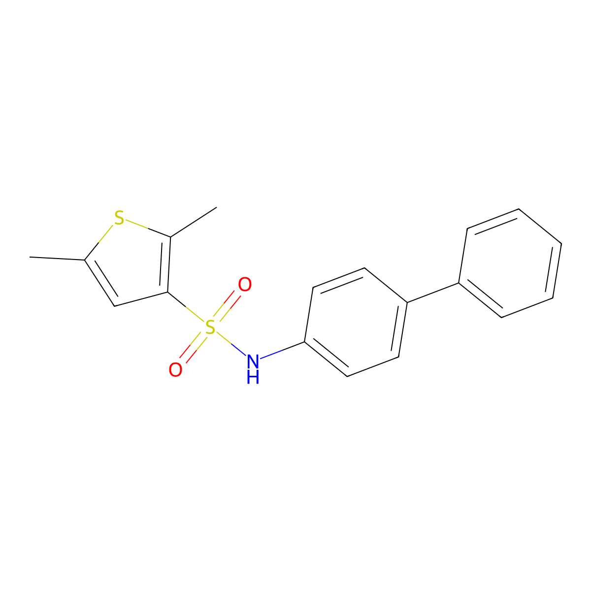 2,5-dimethyl-N-(4-phenylphenyl)thiophene-3-sulfonamide molecular structure, CAS 682759-02-0