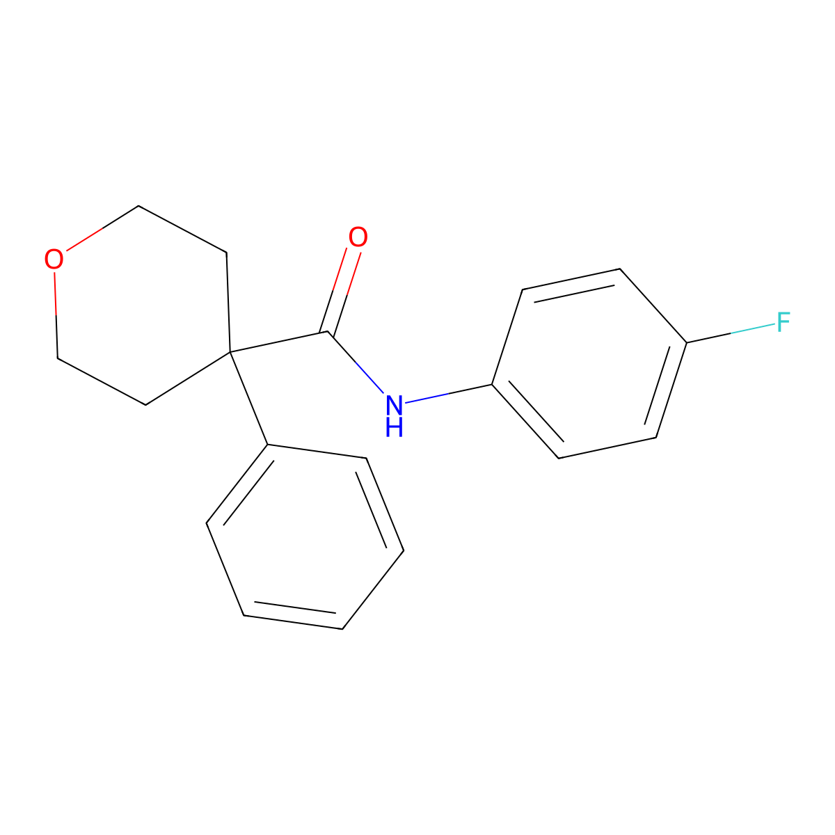 N-(4-fluorophenyl)-4-phenyloxane-4-carboxamide molecular structure, CAS 682760-44-7