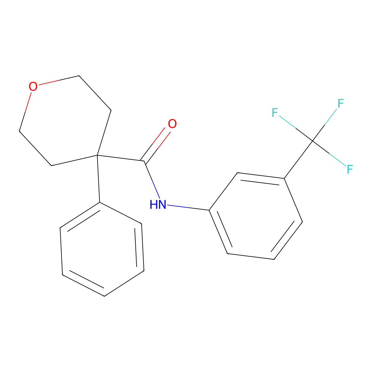 4-phenyl-N-[3-(trifluoromethyl)phenyl]oxane-4-carboxamide molecular structure, CAS 682760-46-9
