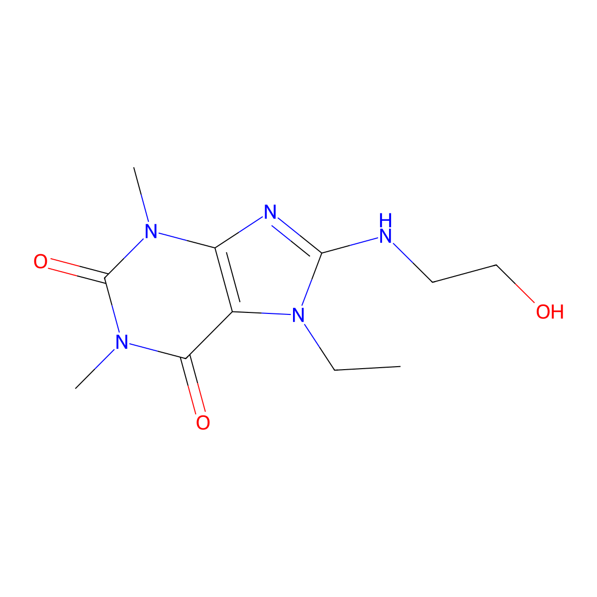 7-Ethyl-8-(2-hydroxyethylamino)-1,3-dimethylpurine-2,6-dione molecular structure, CAS 682761-53-1