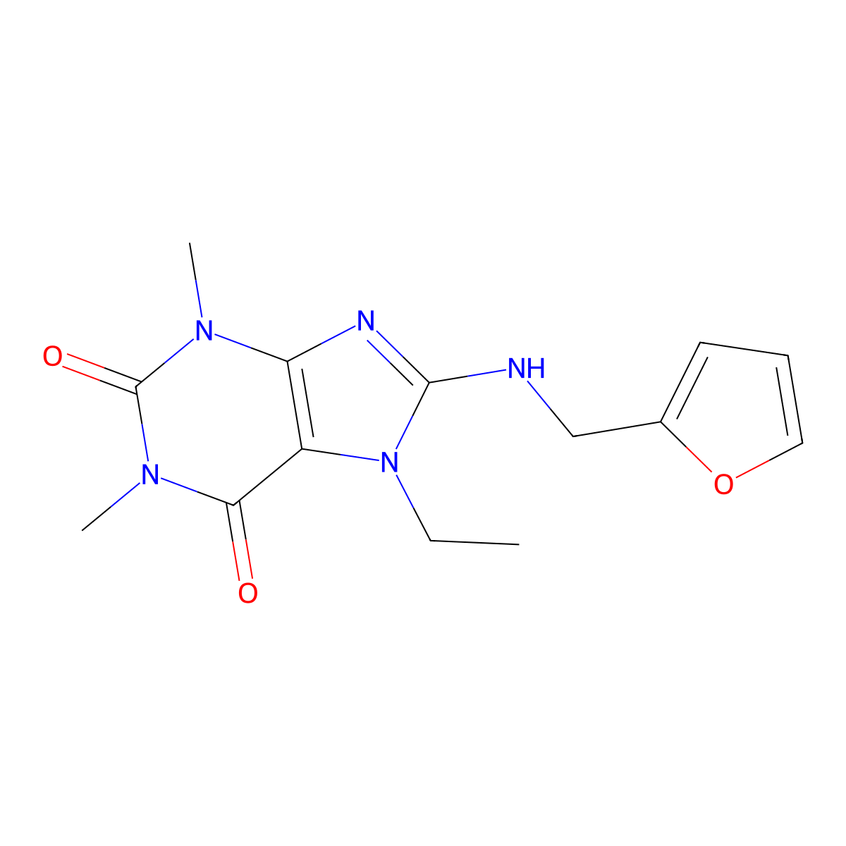 7-ethyl-8-((furan-2-ylmethyl)amino)-1,3-dimethyl-1H-purine-2,6(3H,7H)-dione molecular structure, CAS 682761-57-5