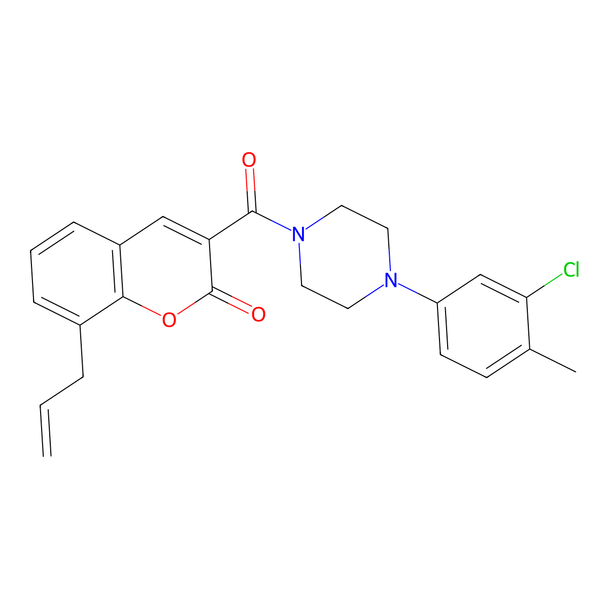 3-[4-(3-Chloro-4-methylphenyl)piperazine-1-carbonyl]-8-prop-2-enylchromen-2-one molecular structure, CAS 682761-99-5