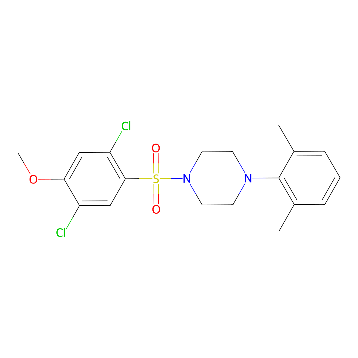 1-[(2,5-Dichloro-4-methoxyphenyl)sulfonyl]-4-(2,6-dimethylphenyl)piperazine molecular structure, CAS 682762-41-0