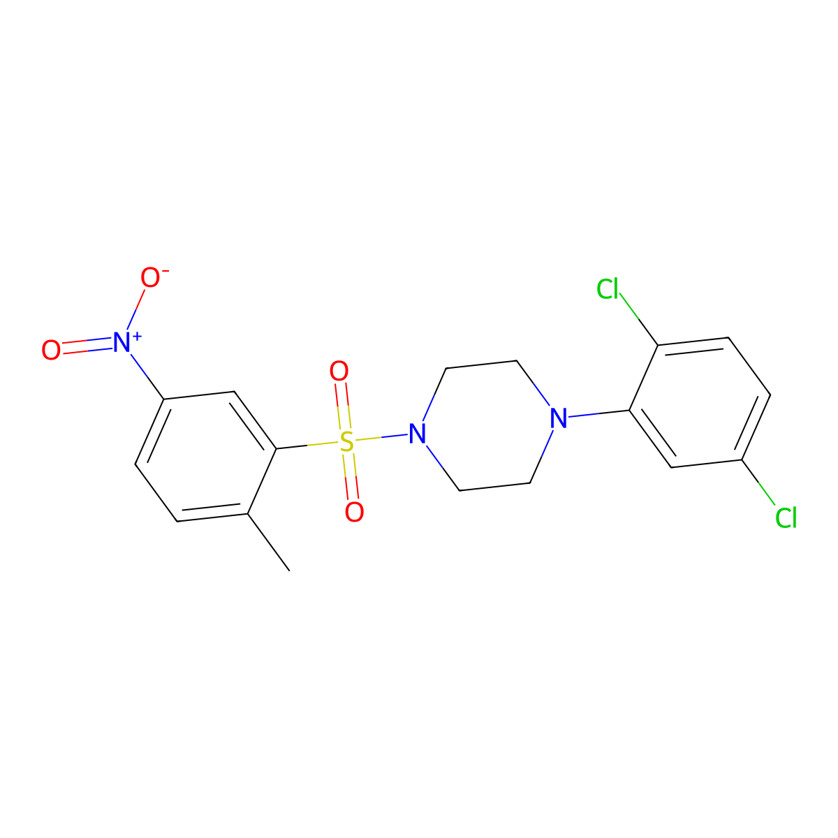 1-(2,5-Dichlorophenyl)-4-(2-methyl-5-nitrobenzenesulfonyl)piperazine molecular structure, CAS 682762-43-2