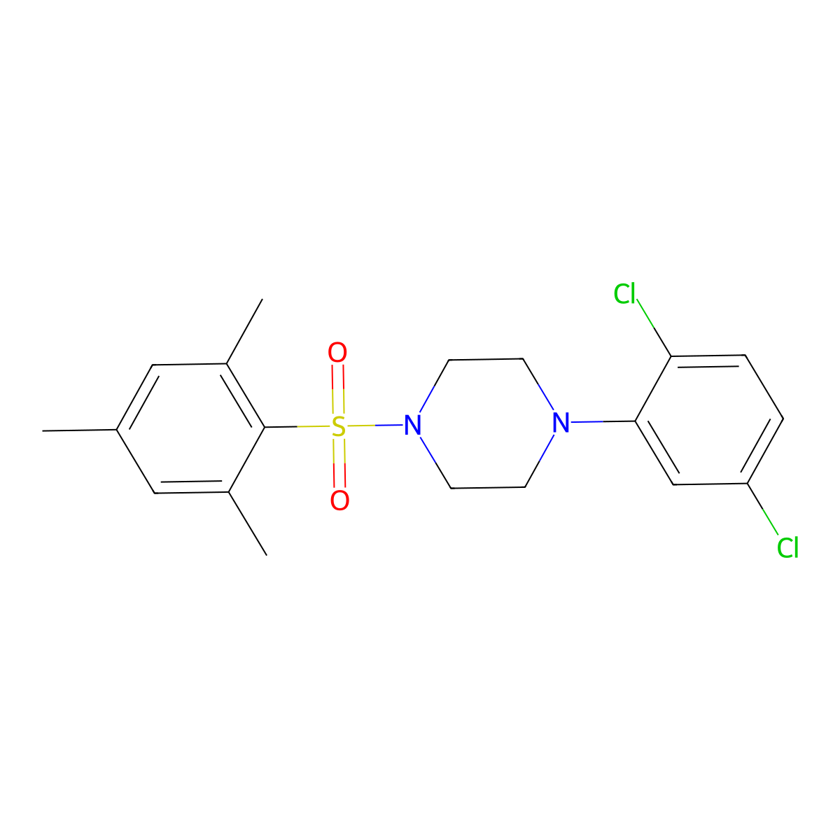 1-(2,5-Dichlorophenyl)-4-(2,4,6-trimethylbenzenesulfonyl)piperazine molecular structure, CAS 682762-46-5