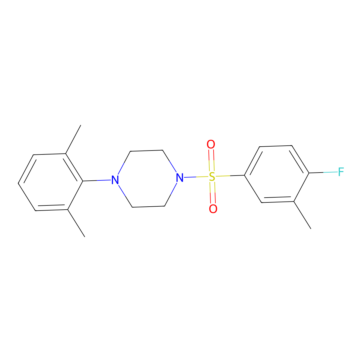 1-(2,6-Dimethylphenyl)-4-[(4-fluoro-3-methylphenyl)sulfonyl]piperazine molecular structure, CAS 682762-64-7