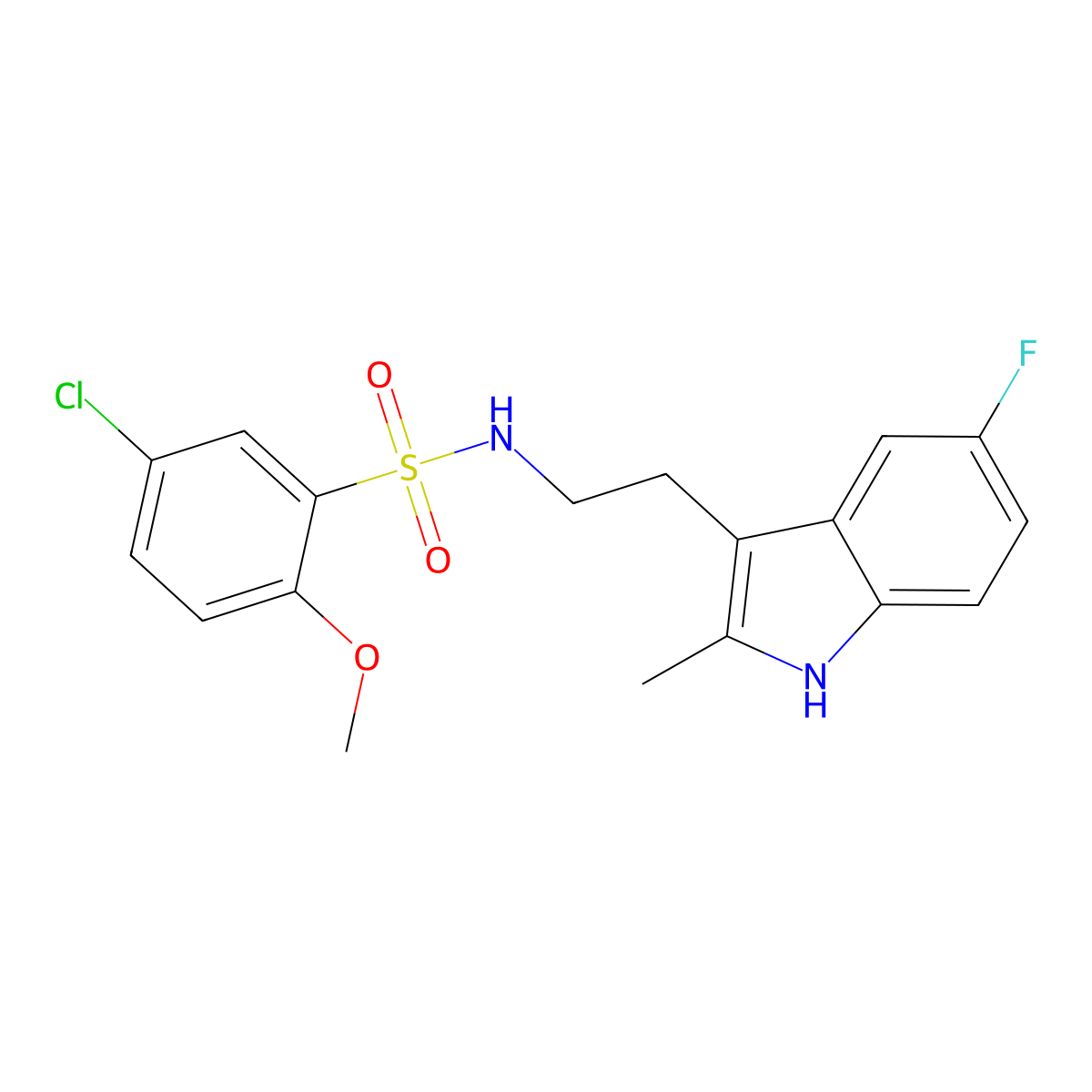 5-chloro-N-[2-(5-fluoro-2-methyl-1H-indol-3-yl)ethyl]-2-methoxybenzene-1-sulfonamide molecular structure, CAS 682762-92-1