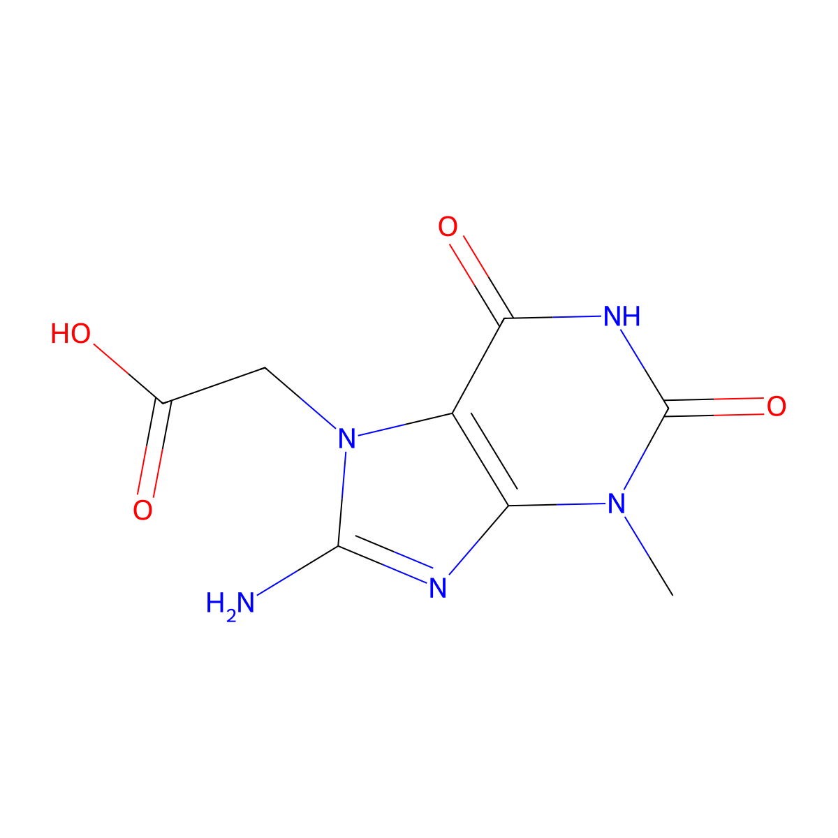 2-(8-amino-3-methyl-2,6-dioxo-2,3-dihydro-1H-purin-7(6H)-yl)acetic acid molecular structure, CAS 682775-89-9