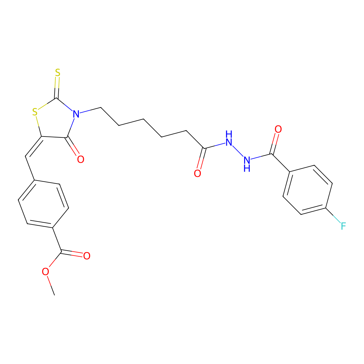 5-[[4-(Methoxycarbonyl)phenyl]methylene]-4-oxo-2-thioxo-3-thiazolidinehexanoic acid 2-(4-fluorobenzoyl)hydrazide molecular structure, CAS 682778-08-1