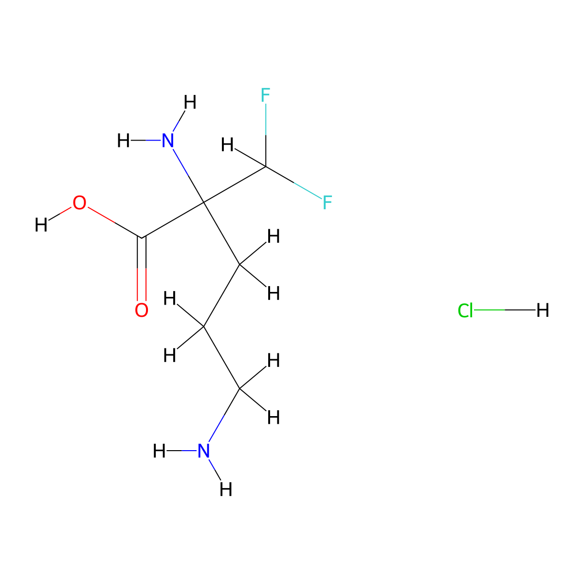Eflornithine hydrochloride anhydrous molecular structure, CAS 68278-23-9