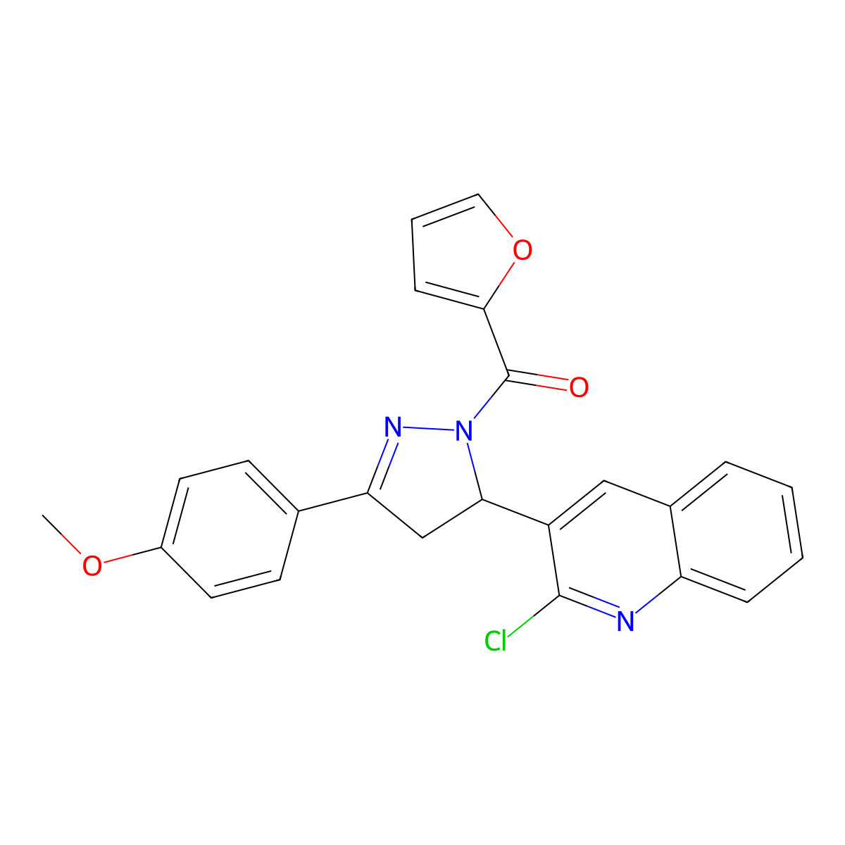 [3-(2-Chloroquinolin-3-yl)-5-(4-methoxyphenyl)-3,4-dihydropyrazol-2-yl]-(furan-2-yl)methanone molecular structure, CAS 682786-11-4