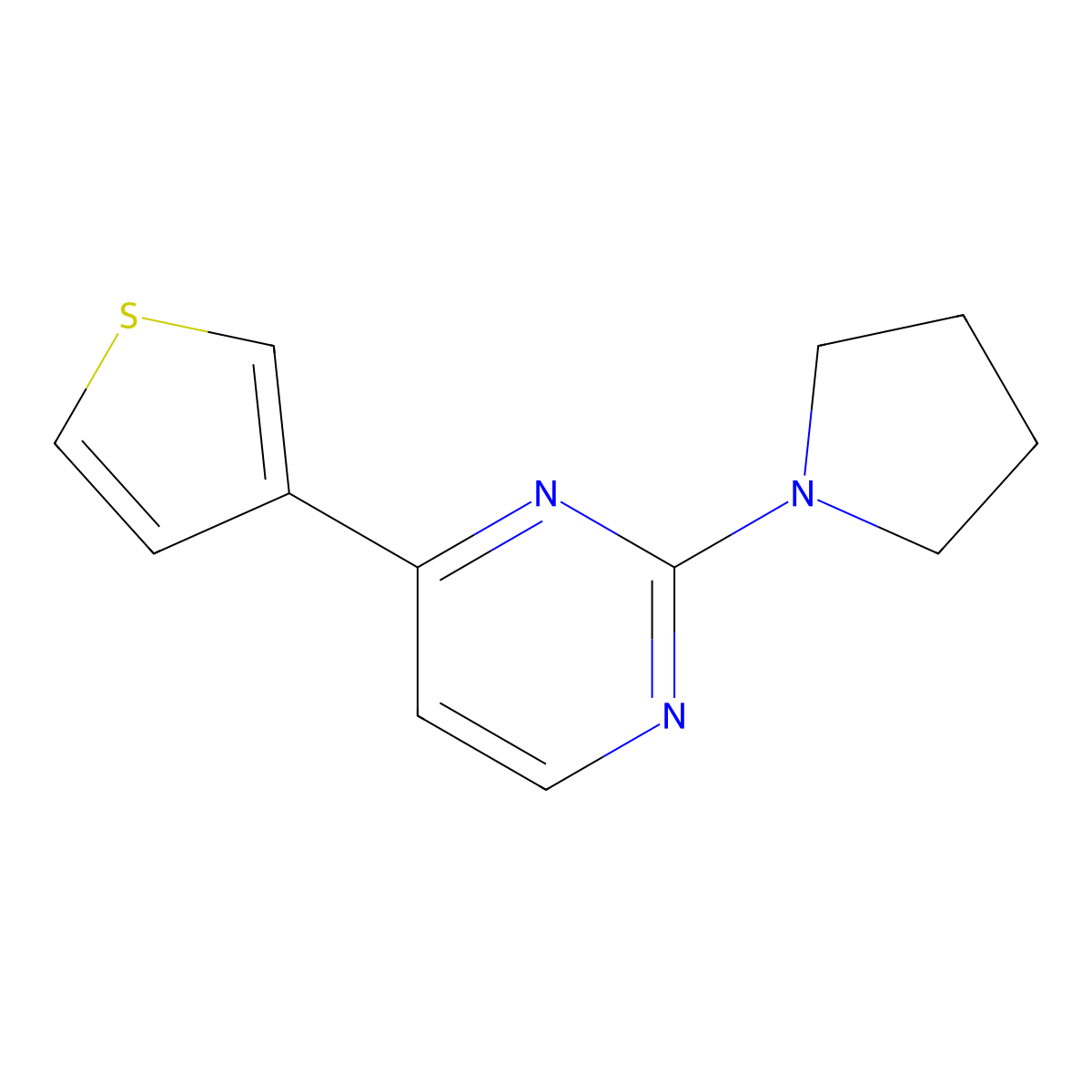 2-(Pyrrolidin-1-yl)-4-(thiophen-3-yl)pyrimidine molecular structure, CAS 682795-39-7