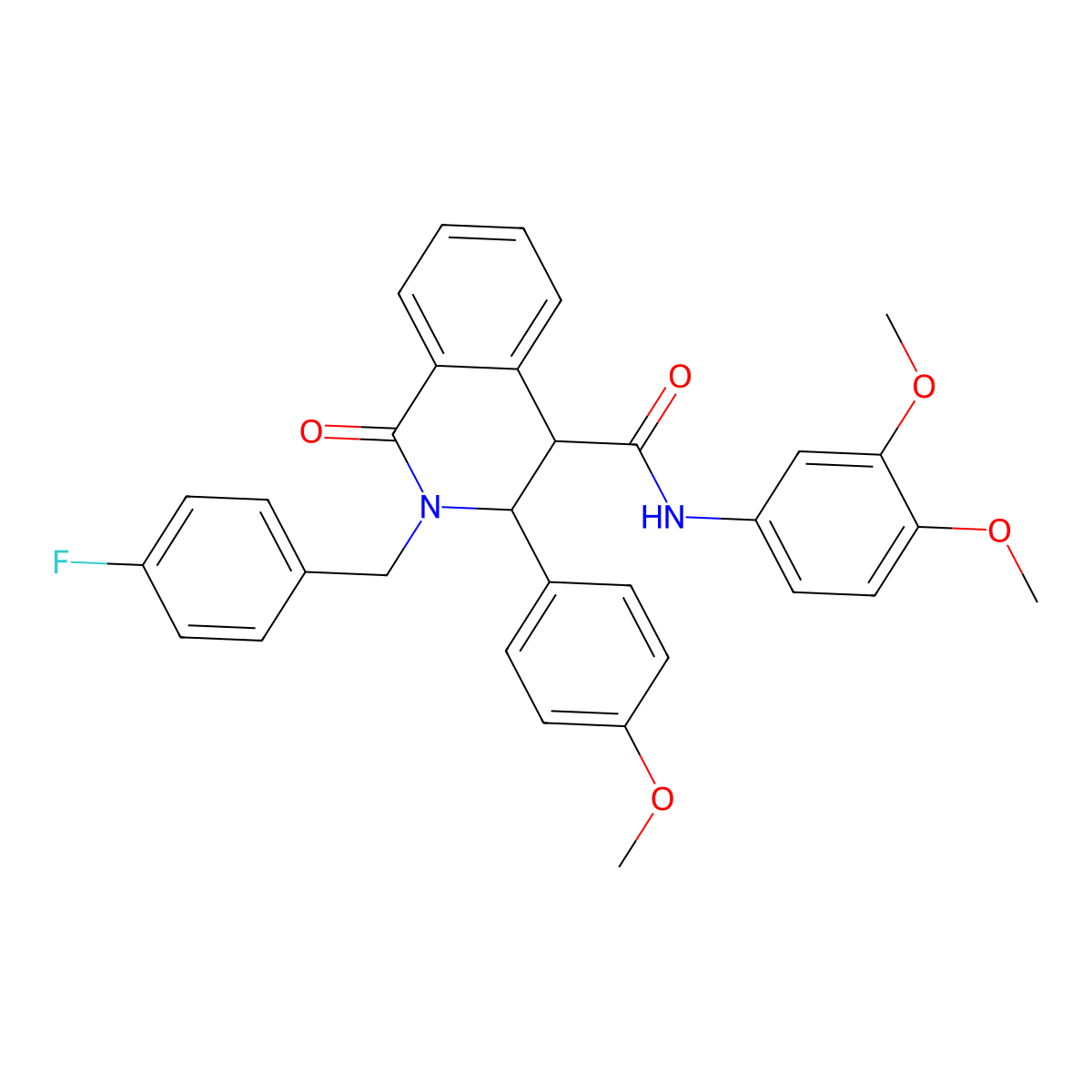N-(3,4-dimethoxyphenyl)-2-[(4-fluorophenyl)methyl]-3-(4-methoxyphenyl)-1-oxo-3,4-dihydroisoquinoline-4-carboxamide molecular structure, CAS 6828-19-9