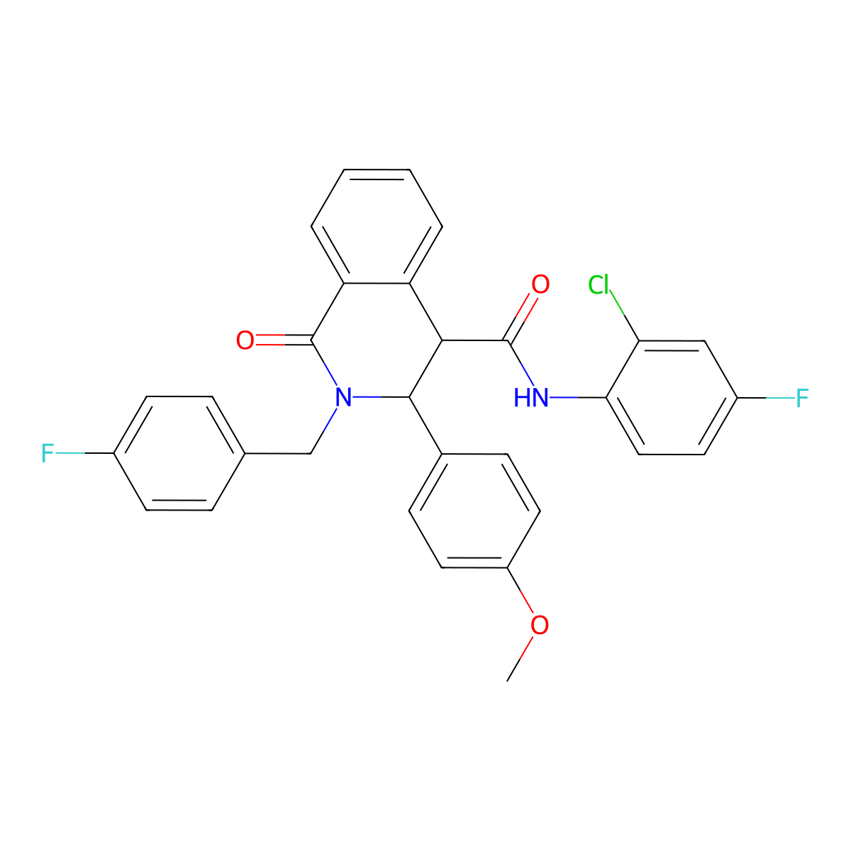 N-(2-chloro-4-fluorophenyl)-2-[(4-fluorophenyl)methyl]-3-(4-methoxyphenyl)-1-oxo-3,4-dihydroisoquinoline-4-carboxamide molecular structure, CAS 6828-20-2