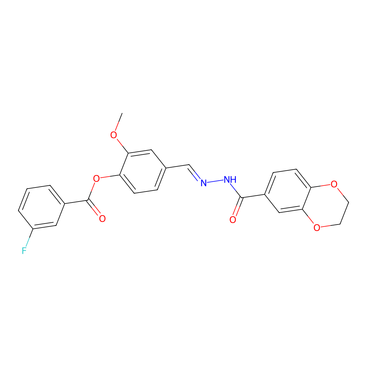 [4-[(2,3-Dihydro-1,4-benzodioxine-6-carbonylhydrazinylidene)methyl]-2-methoxyphenyl] 3-fluorobenzoate molecular structure, CAS 6828-30-4