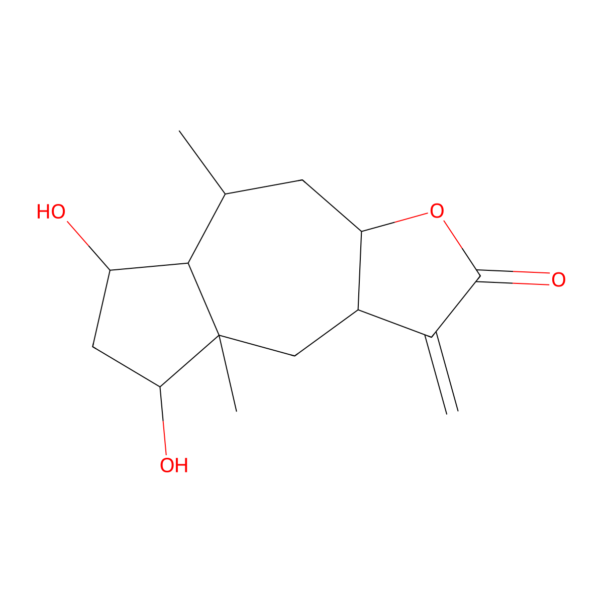 5,7-Dihydroxy-4a,8-dimethyl-3-methylenedecahydroazuleno[6,5-b]furan-2(3H)-one molecular structure, CAS 68281-25-4