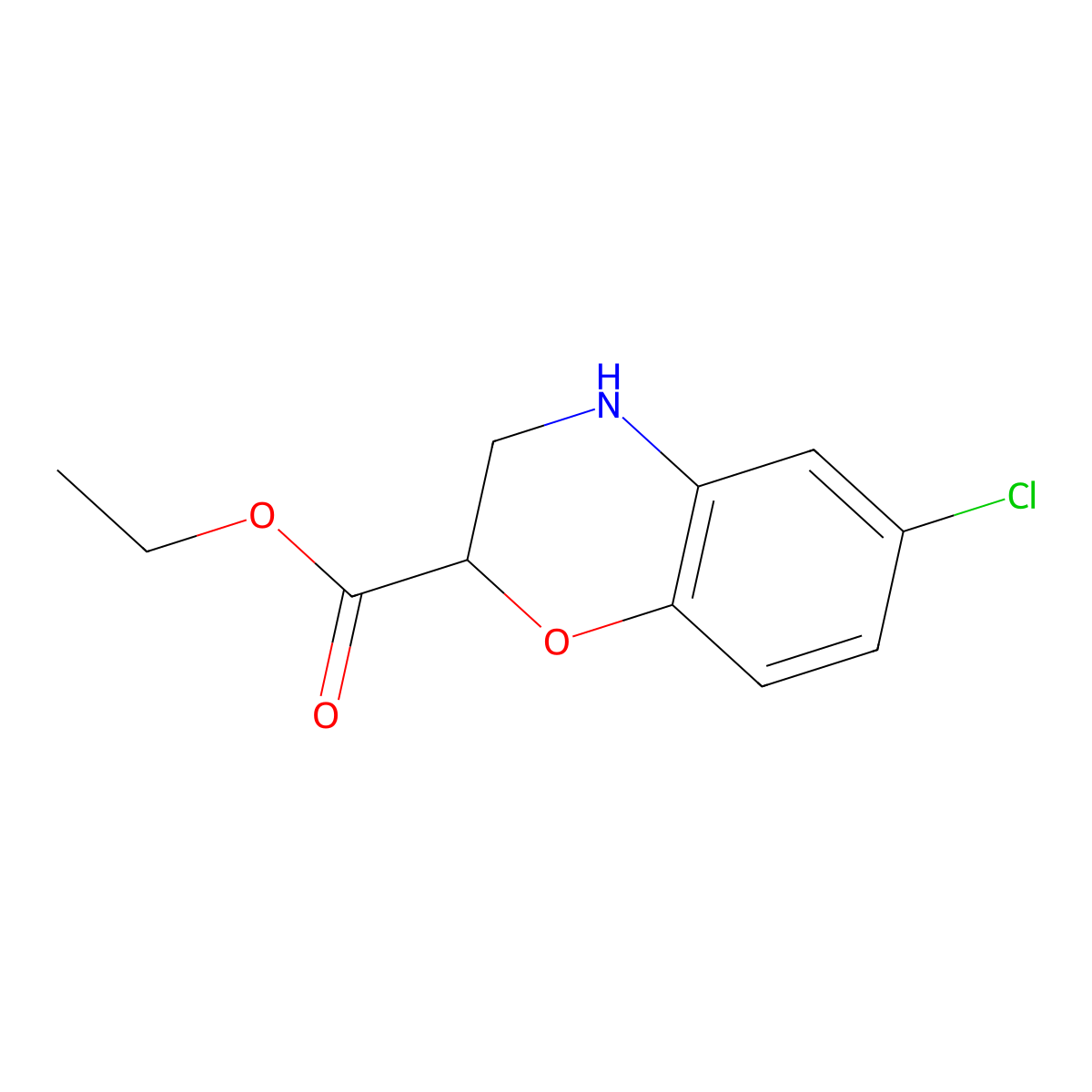 ethyl 6-chloro-3,4-dihydro-2H-1,4-benzoxazine-2-carboxylate molecular structure, CAS 68281-43-6