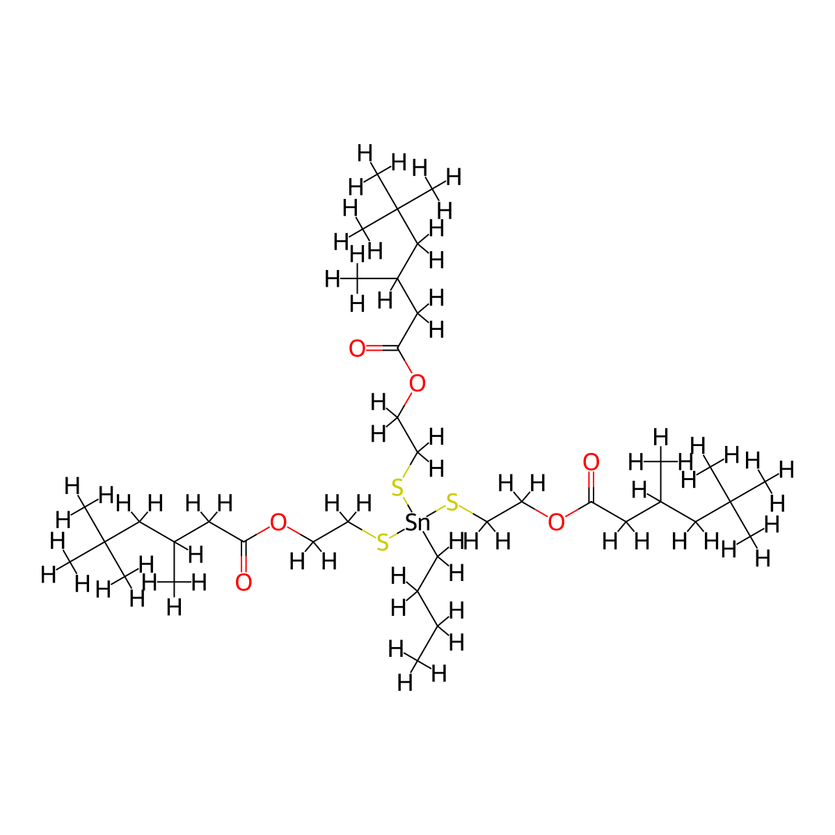 Hexanoic acid, 3,5,5-trimethyl-, 1,1',1''-[(butylstannylidyne)tris(thio-2,1-ethanediyl)] ester molecular structure, CAS 68298-43-1