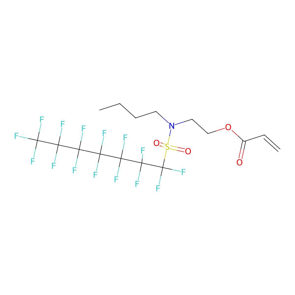 2-Propenoic acid, 2-(butyl((1,1,2,2,3,3,4,4,5,5,6,6,7,7,7-pentadecafluoroheptyl)sulfonyl)amino)ethyl ester molecular structure, CAS 68298-60-2