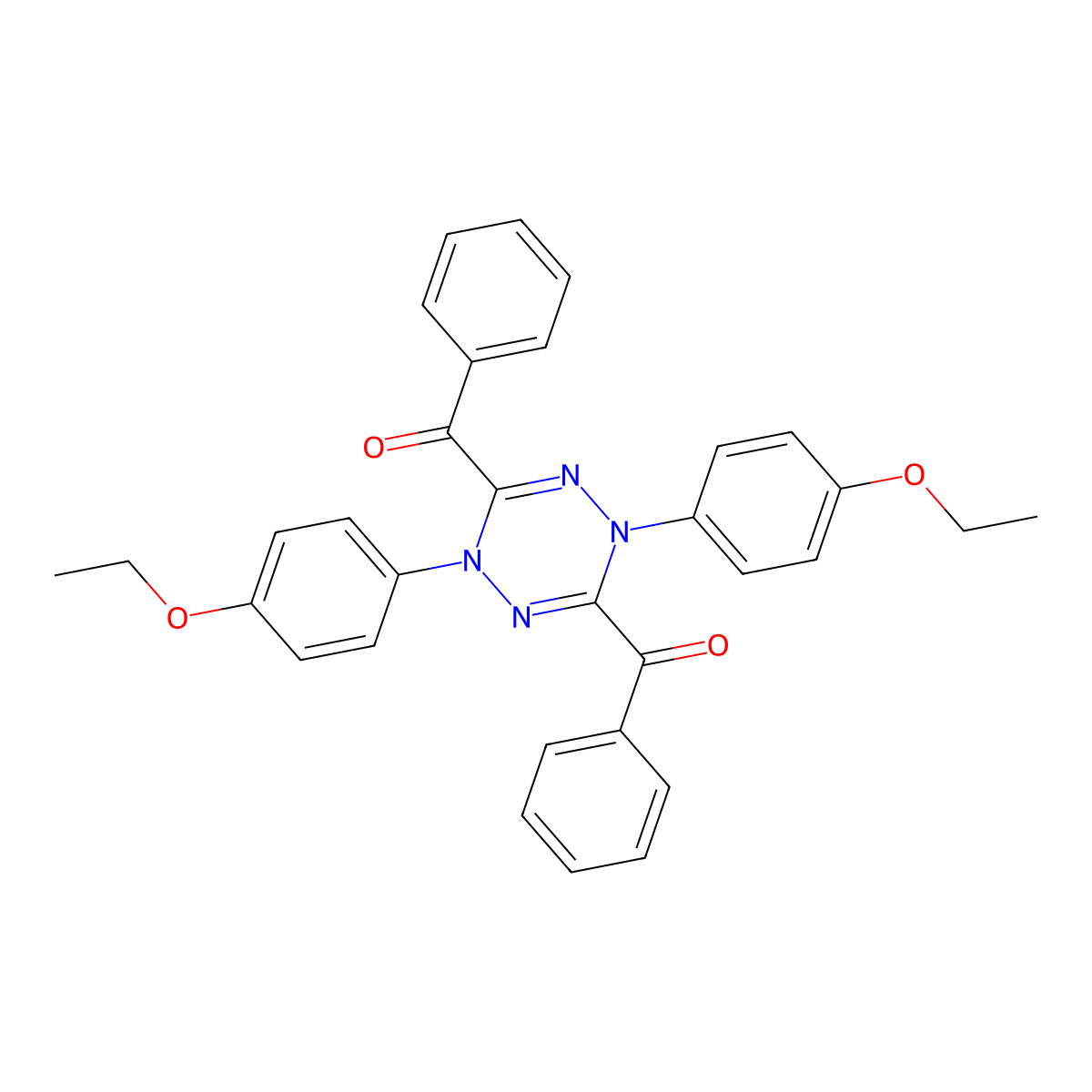 (1,4-Bis(4-ethoxyphenyl)-1,4-dihydro-1,2,4,5-tetrazine-3,6-diyl)bis(phenylmethanone) molecular structure, CAS 68301-23-5