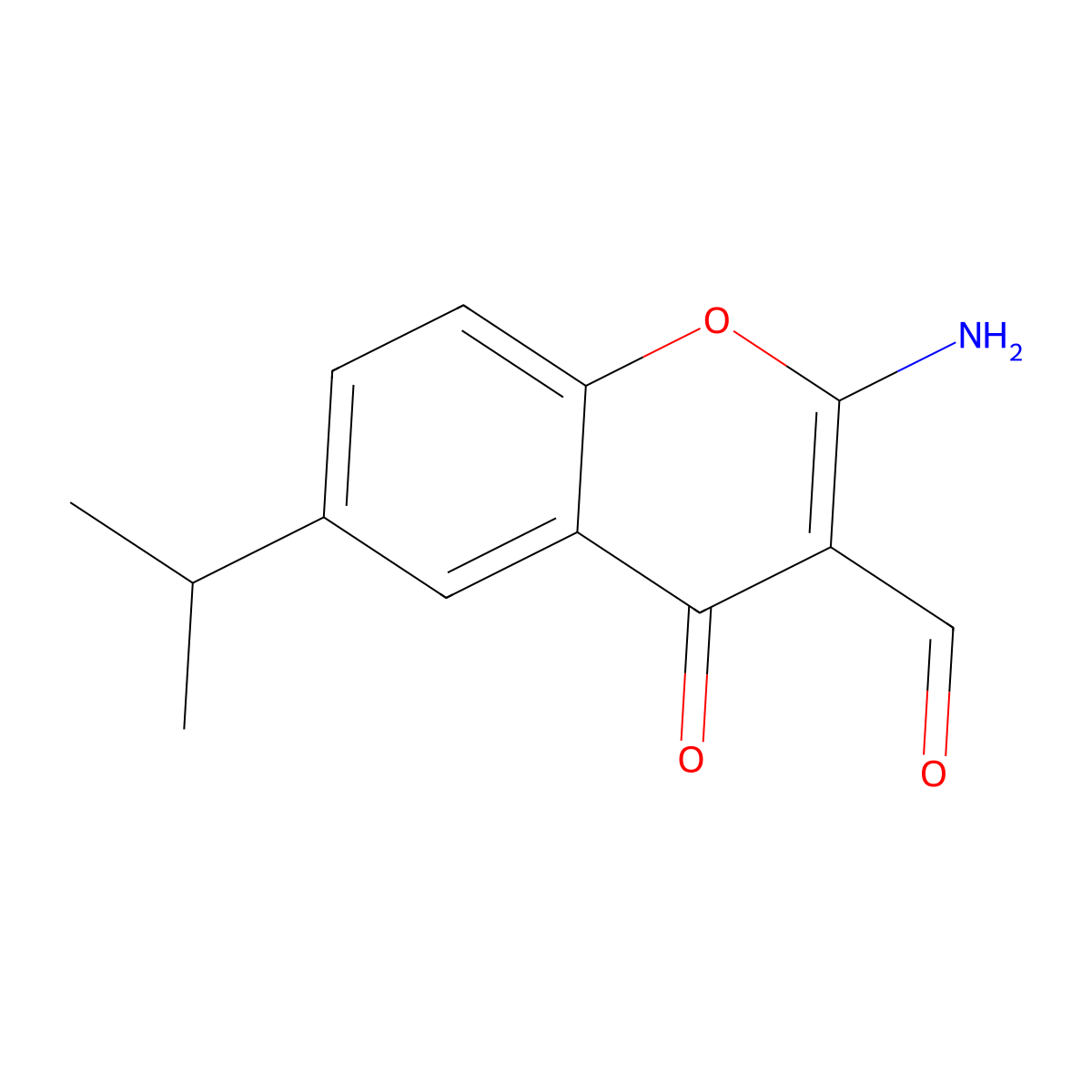 2-Amino-4-oxo-6-(propan-2-yl)-4H-1-benzopyran-3-carbaldehyde molecular structure, CAS 68301-82-6