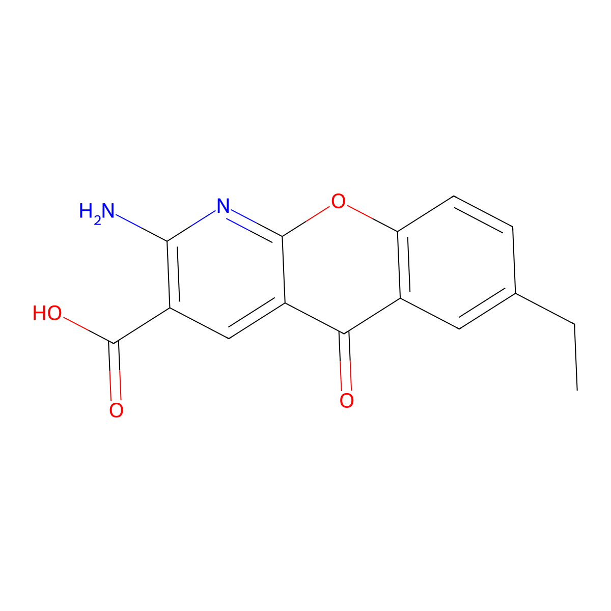 2-Amino-7-ethyl-5-oxo-5H-chromeno[2,3-b]pyridine-3-carboxylic acid molecular structure, CAS 68302-51-2