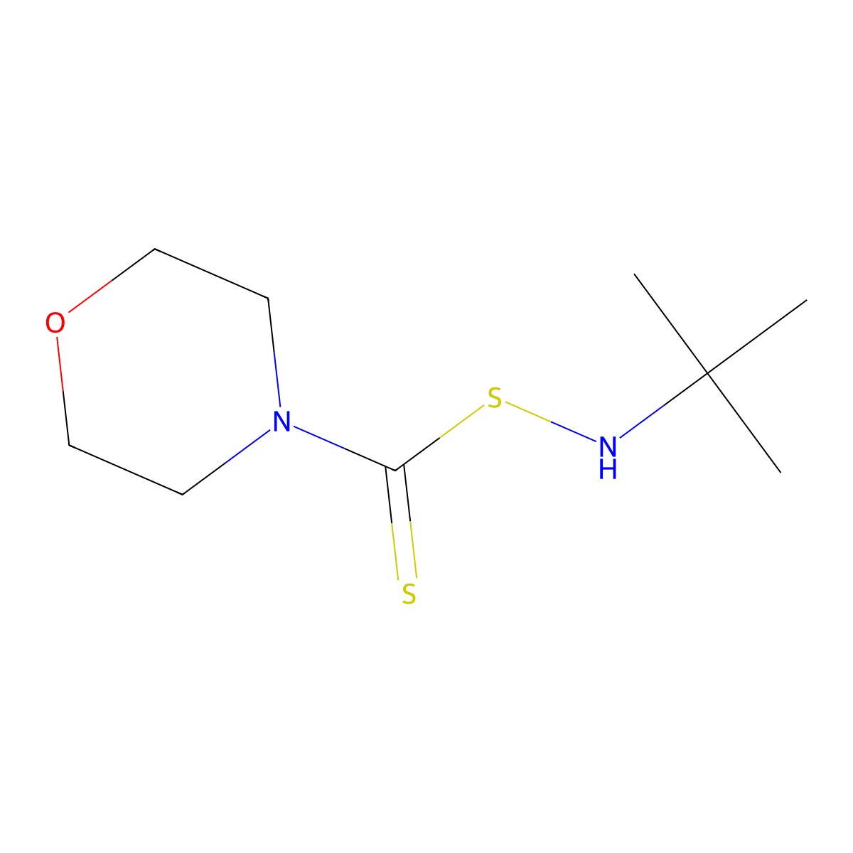 2-Methyl-N-((4-morpholinylthioxomethyl)thio)-2-propanamine molecular structure, CAS 68310-86-1