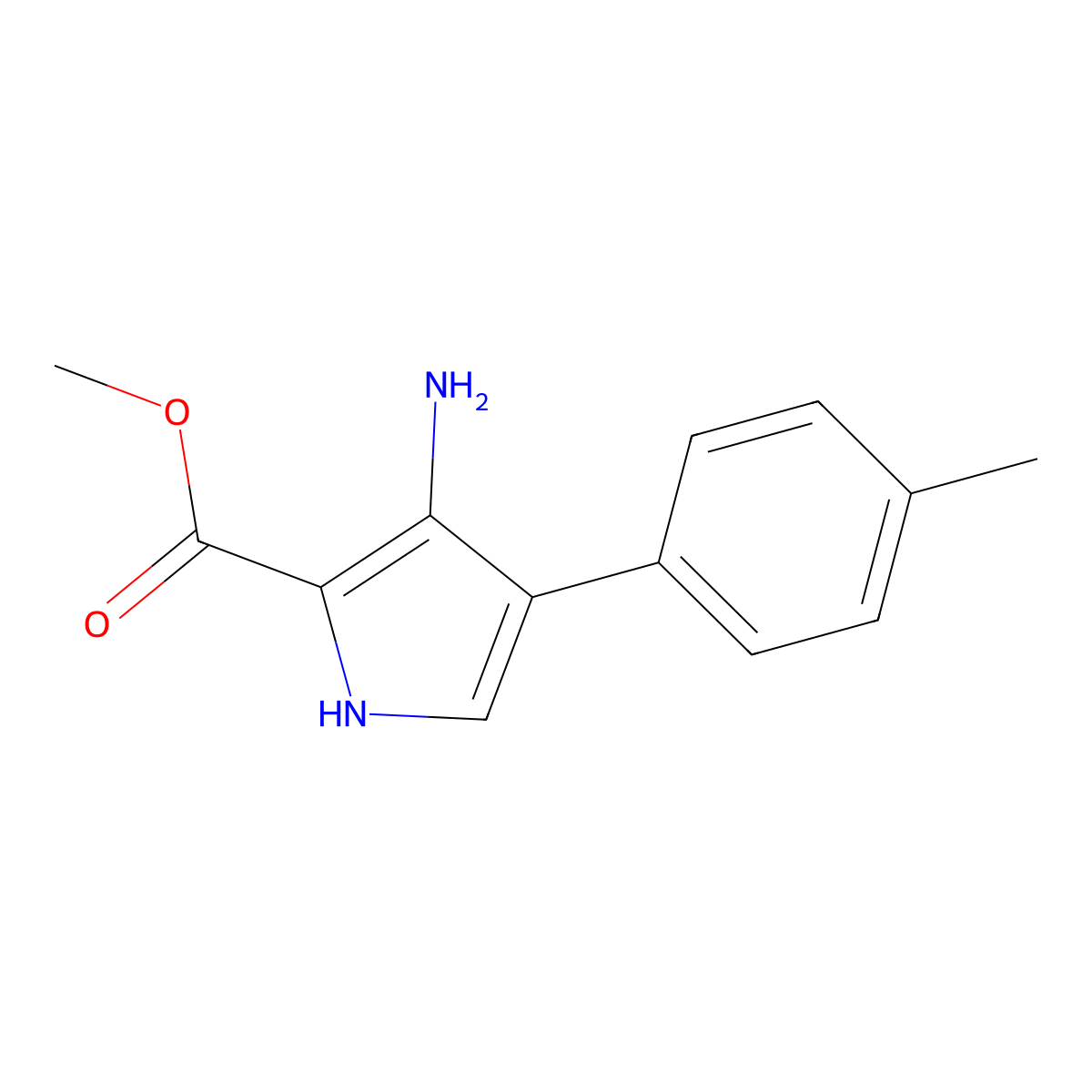 methyl 3-amino-4-(4-methylphenyl)-1H-pyrrole-2-carboxylate molecular structure, CAS 683212-49-9