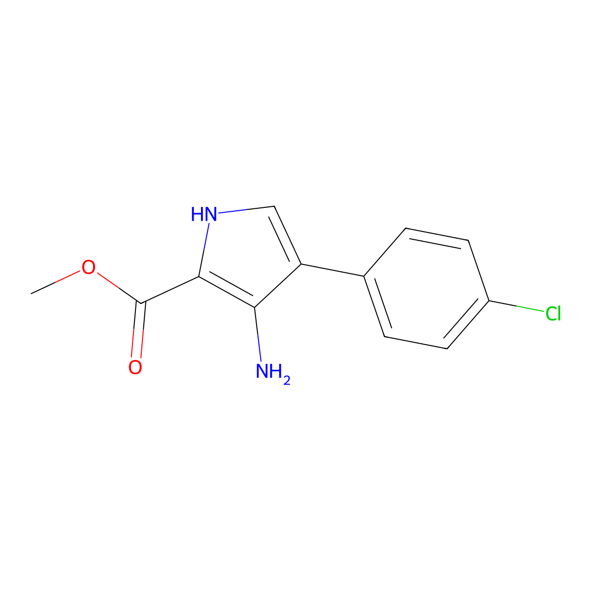 methyl 3-amino-4-(4-chlorophenyl)-1H-pyrrole-2-carboxylate molecular structure, CAS 683212-52-4