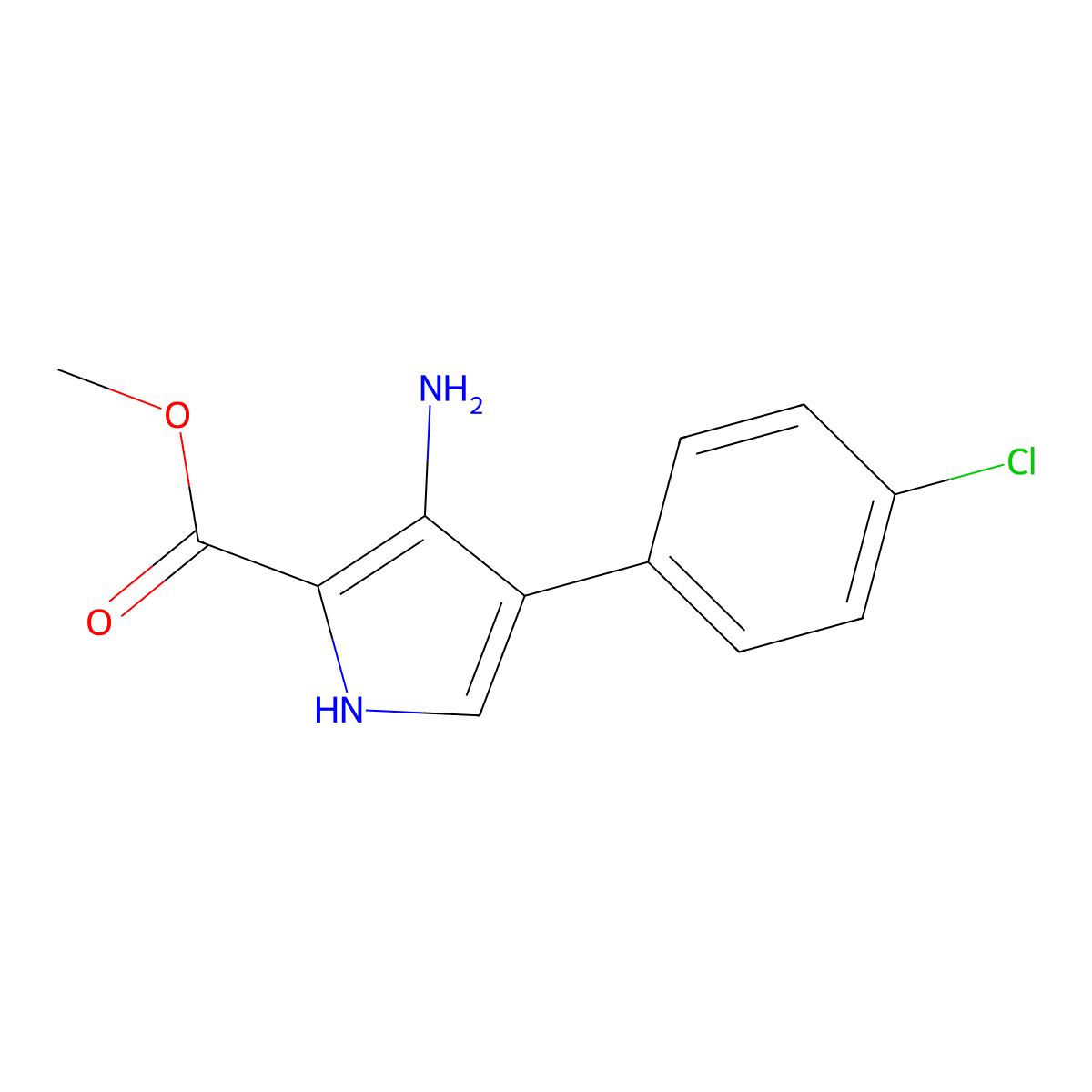 methyl 3-amino-4-(4-chlorophenyl)-1H-pyrrole-2-carboxylate molecular structure, CAS 683212-52-4