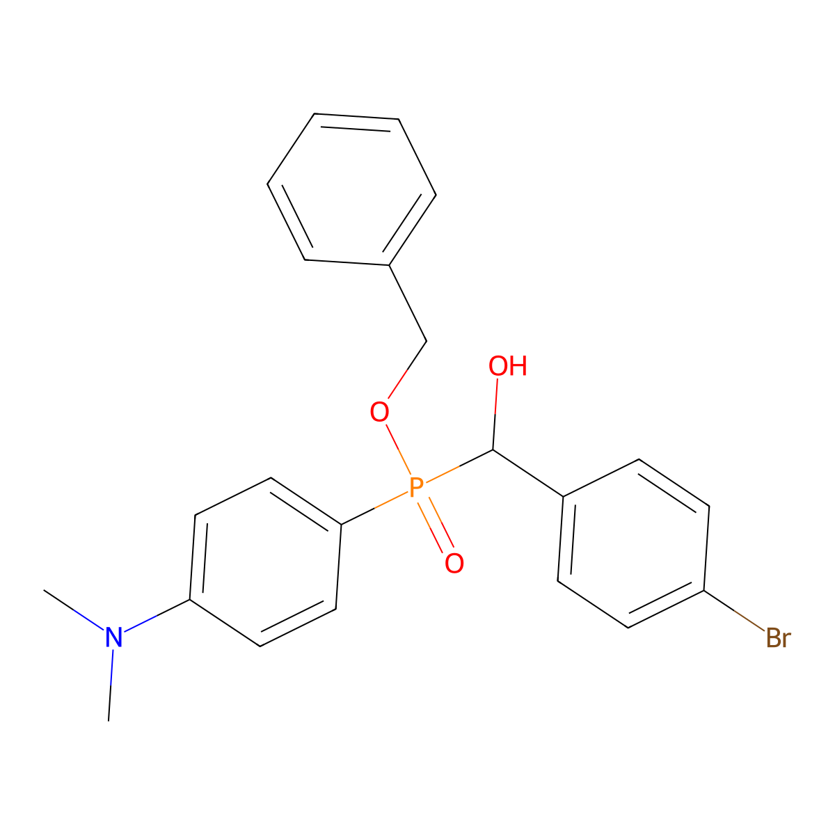 Benzyl ((4-bromophenyl)(hydroxy)methyl)(4-(dimethylamino)phenyl)phosphinate molecular structure, CAS 683231-21-2