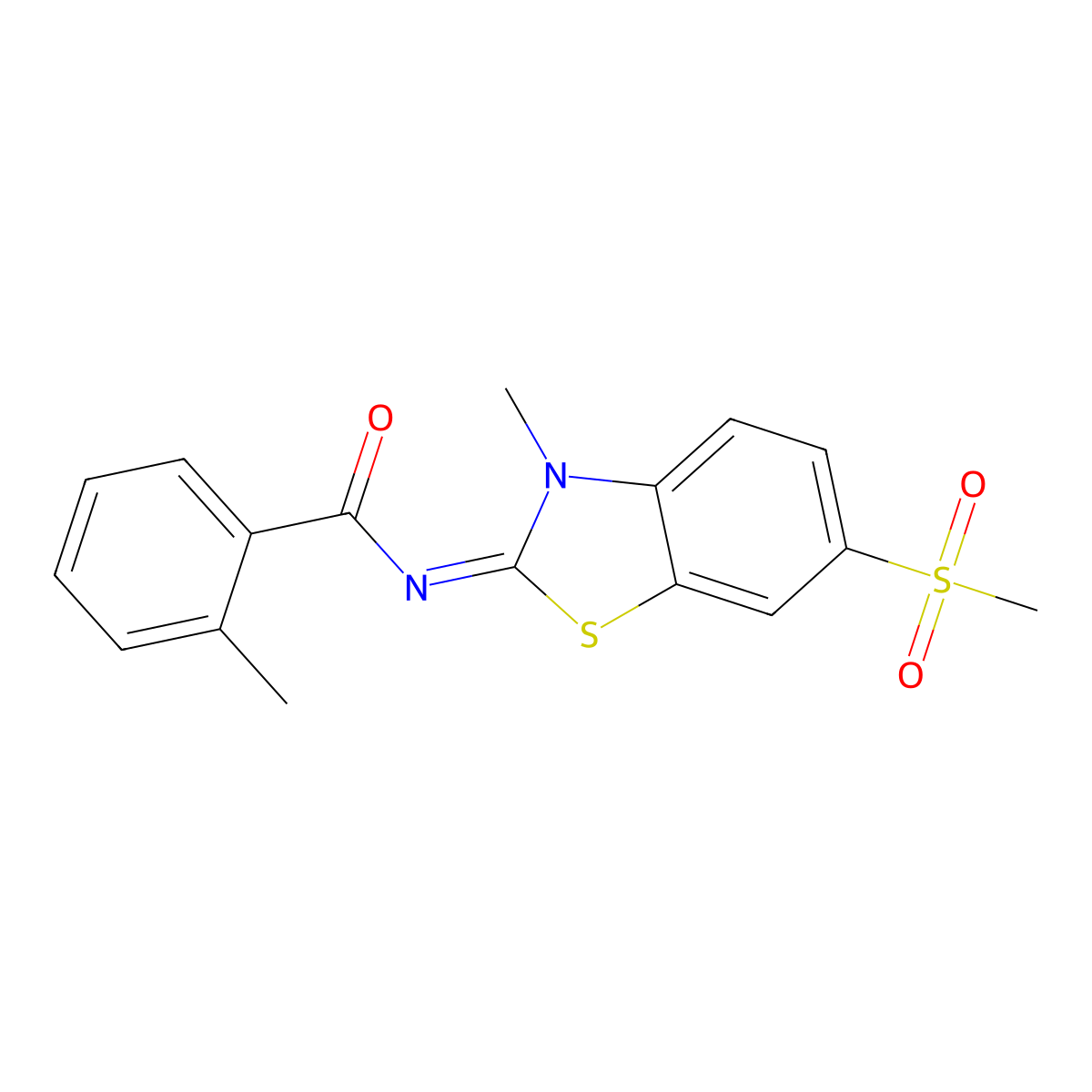 (Z)-2-methyl-N-(3-methyl-6-(methylsulfonyl)benzo[d]thiazol-2(3H)-ylidene)benzamide molecular structure, CAS 683237-40-3