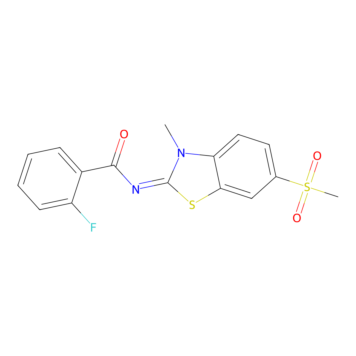 2-fluoro-N-(3-methyl-6-methylsulfonyl-1,3-benzothiazol-2-ylidene)benzamide molecular structure, CAS 683237-51-6