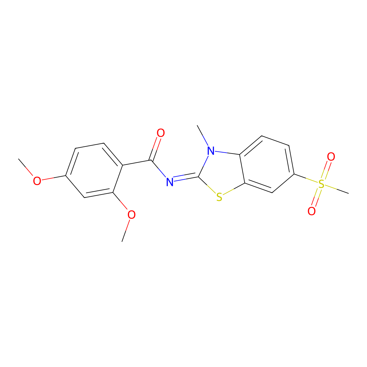 2,4-dimethoxy-N-(3-methyl-6-methylsulfonyl-1,3-benzothiazol-2-ylidene)benzamide molecular structure, CAS 683237-56-1