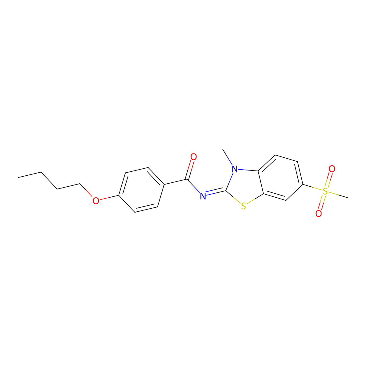 (Z)-4-butoxy-N-(3-methyl-6-(methylsulfonyl)benzo[d]thiazol-2(3H)-ylidene)benzamide molecular structure, CAS 683237-66-3